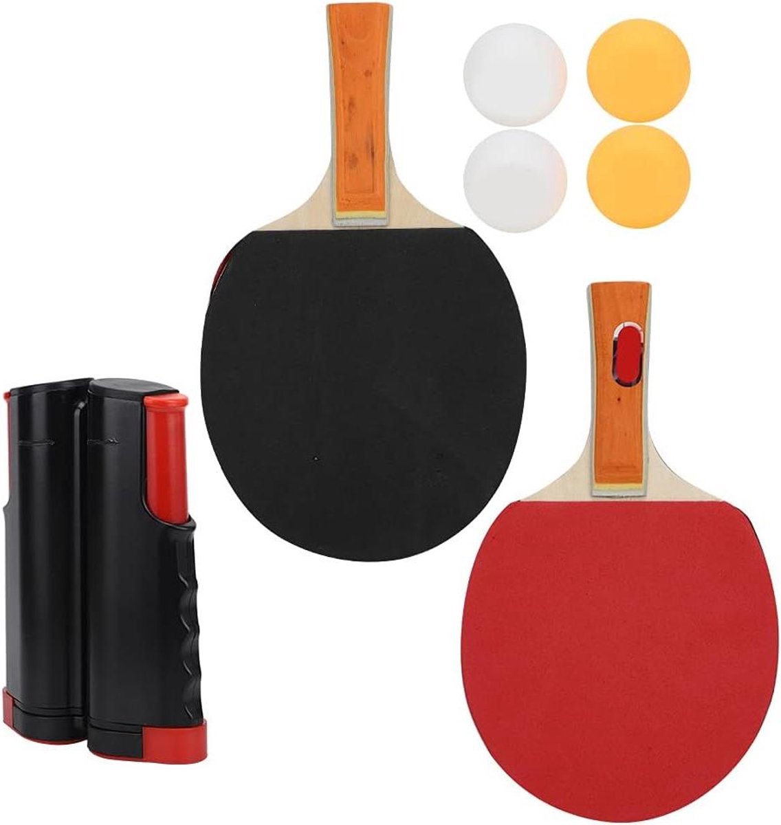 Tafeltennisset - Pong set - Sport en spel - Telescopisch net - 4 ballen - Rood zwart