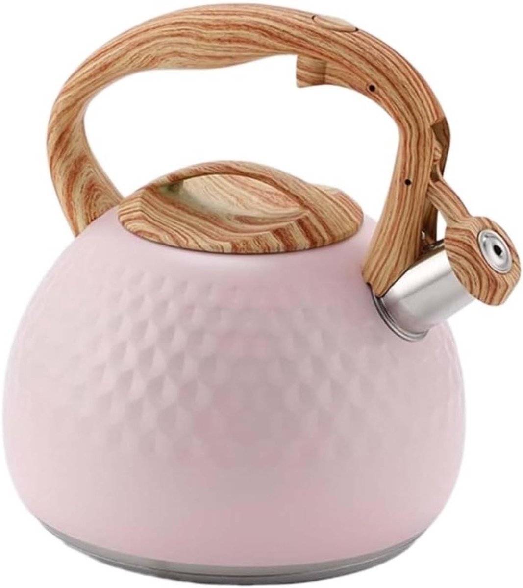 Fluitketel - Theeketel Waterkoker - Thee Zetten - Roestvrij Staal - 2.8L Inhoud - Roze