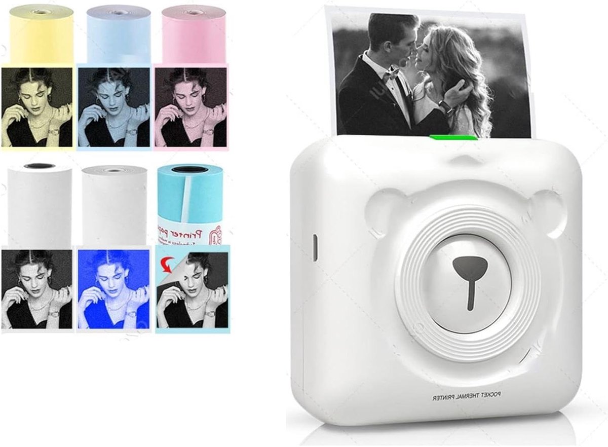Mini Labelprinter - Pocket Printer - Aantekeningen Maken - Draagbaar Ontwerp - 58mm Papierbreedte - Wit