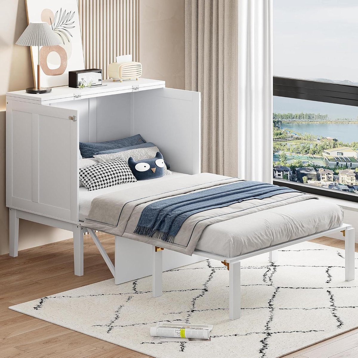 Kastbed - Wandbed Opklapbed - Ruimte Besparen - Verticaal Ontwerp - 90 x 200 cm - Wit