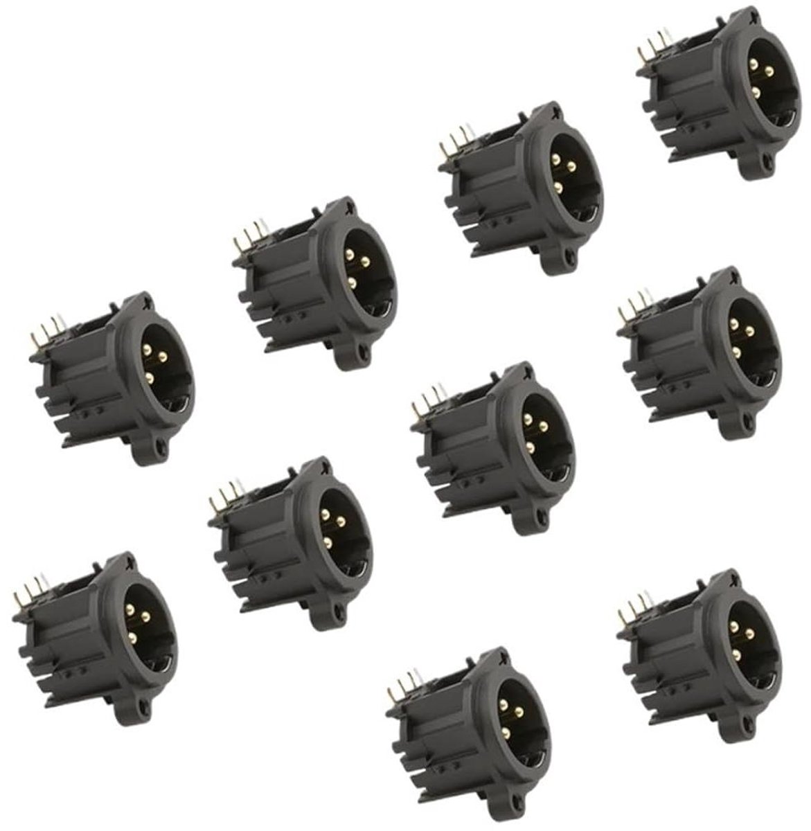 XLR Plug Socket - Audio Adapter - Paneel Montage - Haakse Connector - 10 Stuks - Zwart