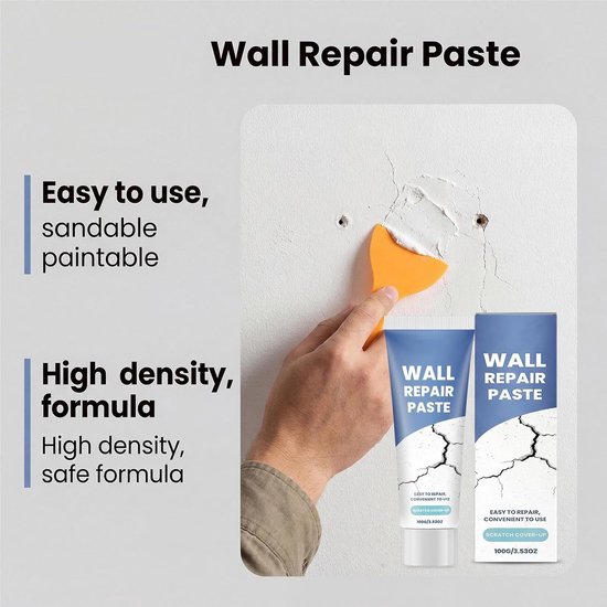Wandreparatieset - Reparatiemassa Plamuur - Muren Herstellen - Eenvoudige Eénhand Bediening - 100 Gram - Wit — afbeelding 4