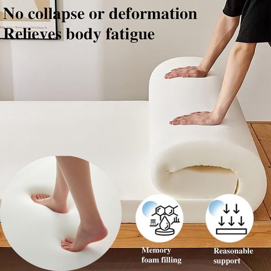 Oprolbare Campingmatras - Draagbare Futon - Comfortabel Slapen - Traagschuim Vulling - 60 x 100 cm - Wit — afbeelding 2