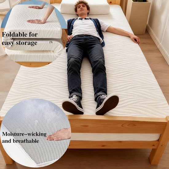 Oprolbare Campingmatras - Draagbare Futon - Comfortabel Slapen - Traagschuim Vulling - 60 x 100 cm - Wit — afbeelding 3