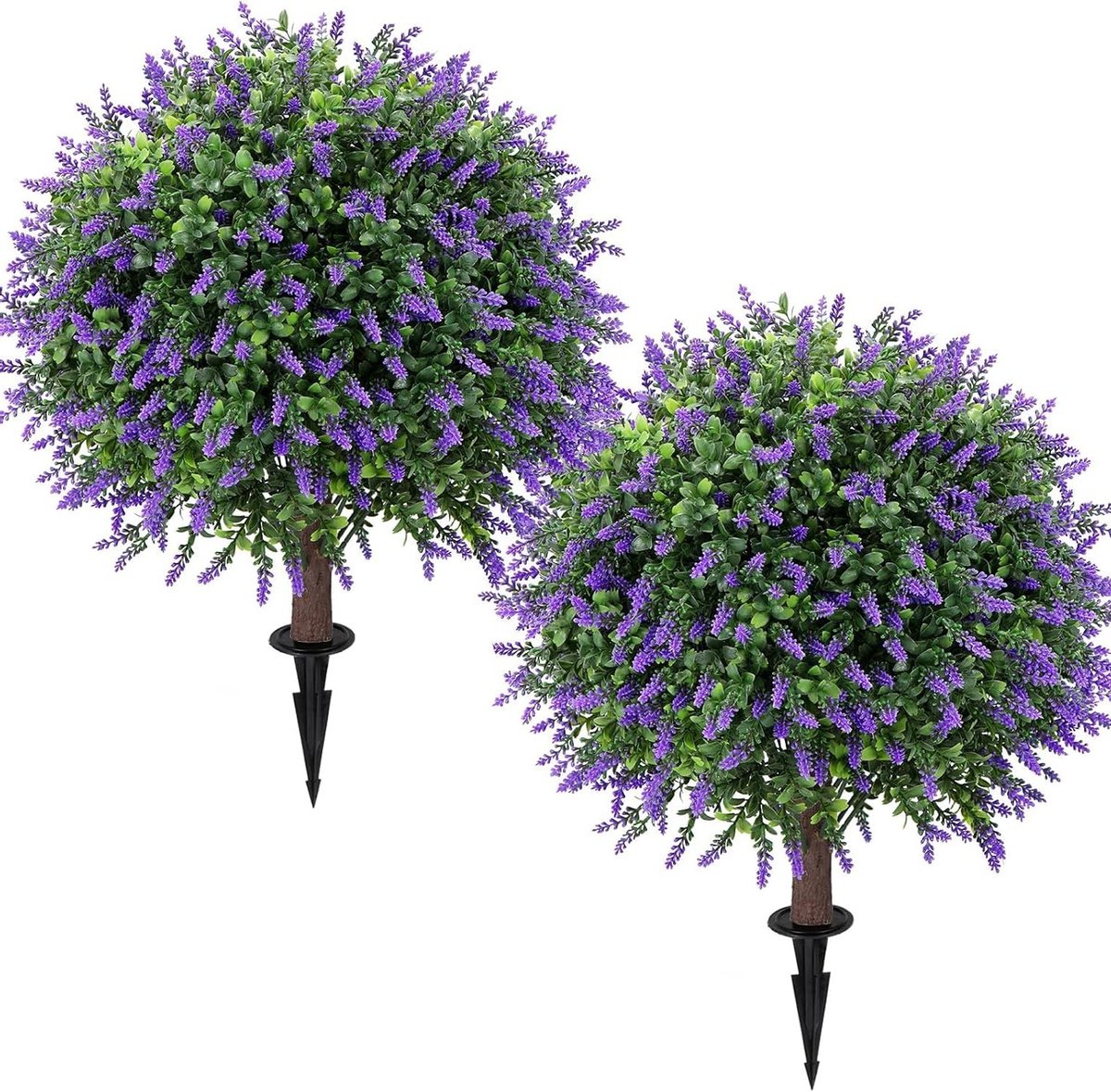 Lavendel Ballenboom 65 cm Set van 2 UV-bestendig en winterhard Paars met Grondpen Kunstplant voor Tuin, Balkon en Terras