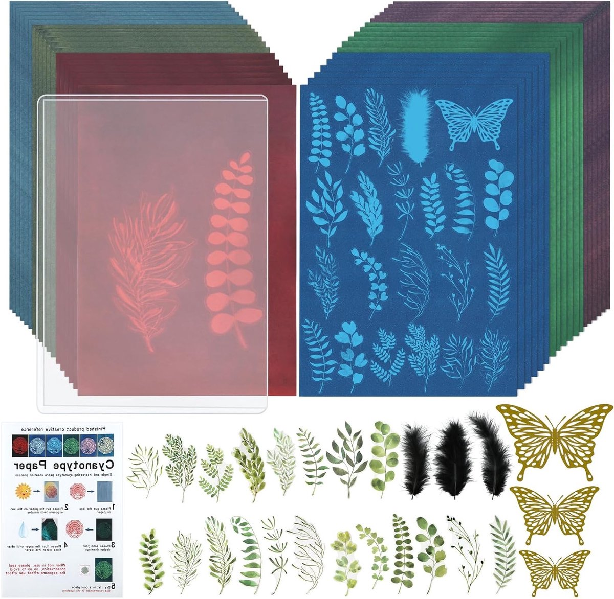 Cyanotype Papier Kit voor Creatieve Projecten - 36 Vellen A5 Zonneprint Papier in 6 Kleuren voor Kinderen en Volwassenen, Ideaal voor Kunst en Ambachten