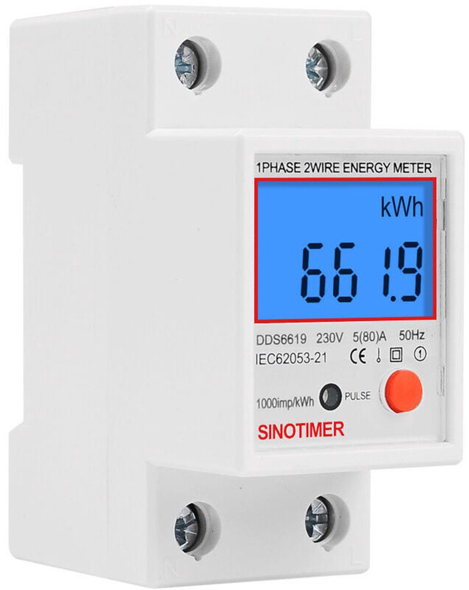 Eenfasige elektriciteitsmeter, MID-gecertificeerd, maximaal 45A modulair, eenheidsprijs, LCD-display.