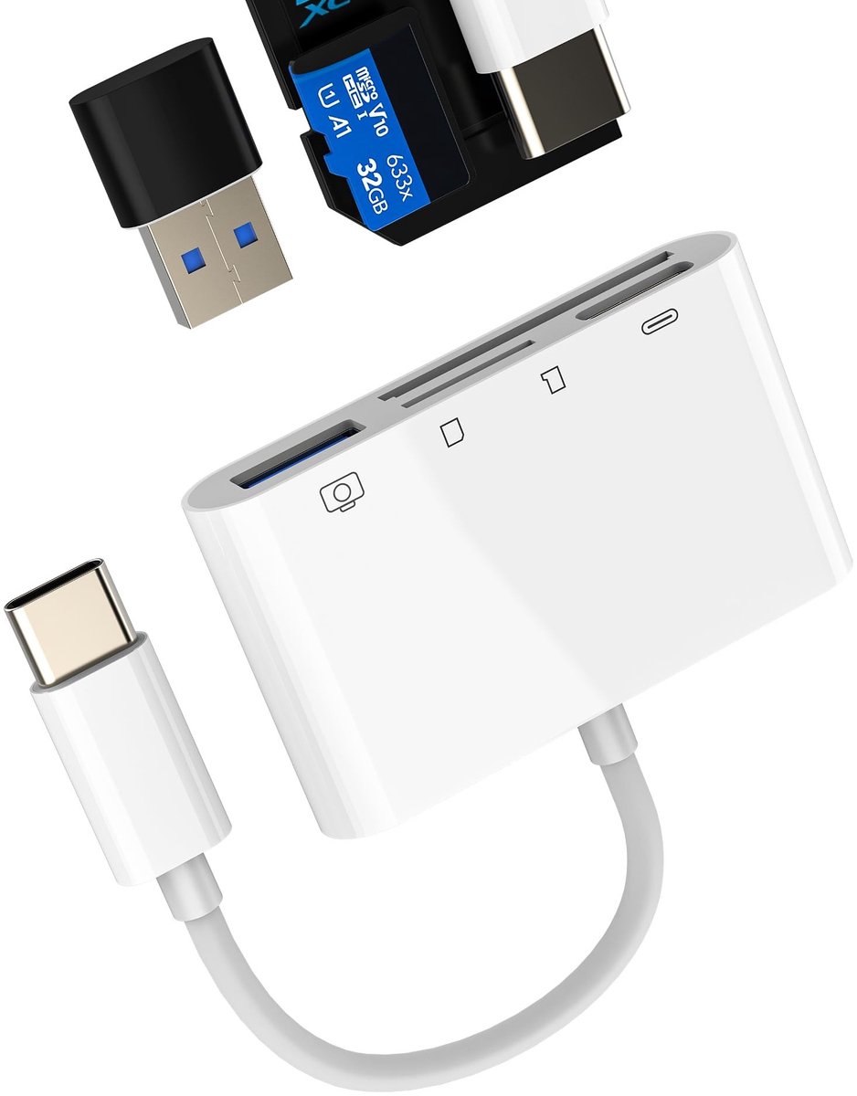 Dailygoods - USB-C 4-in-1 Adapter met Kaartlezer en Oplaadfunctie