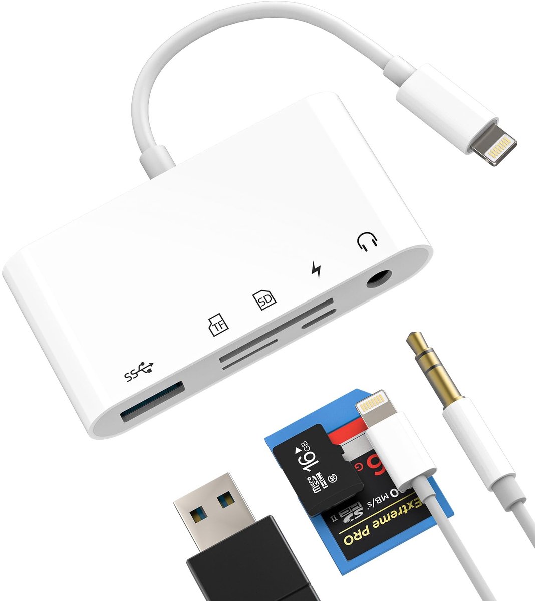 Dailygoods - Lightning 5-in-1 Adapter met USB en Kaartlezer