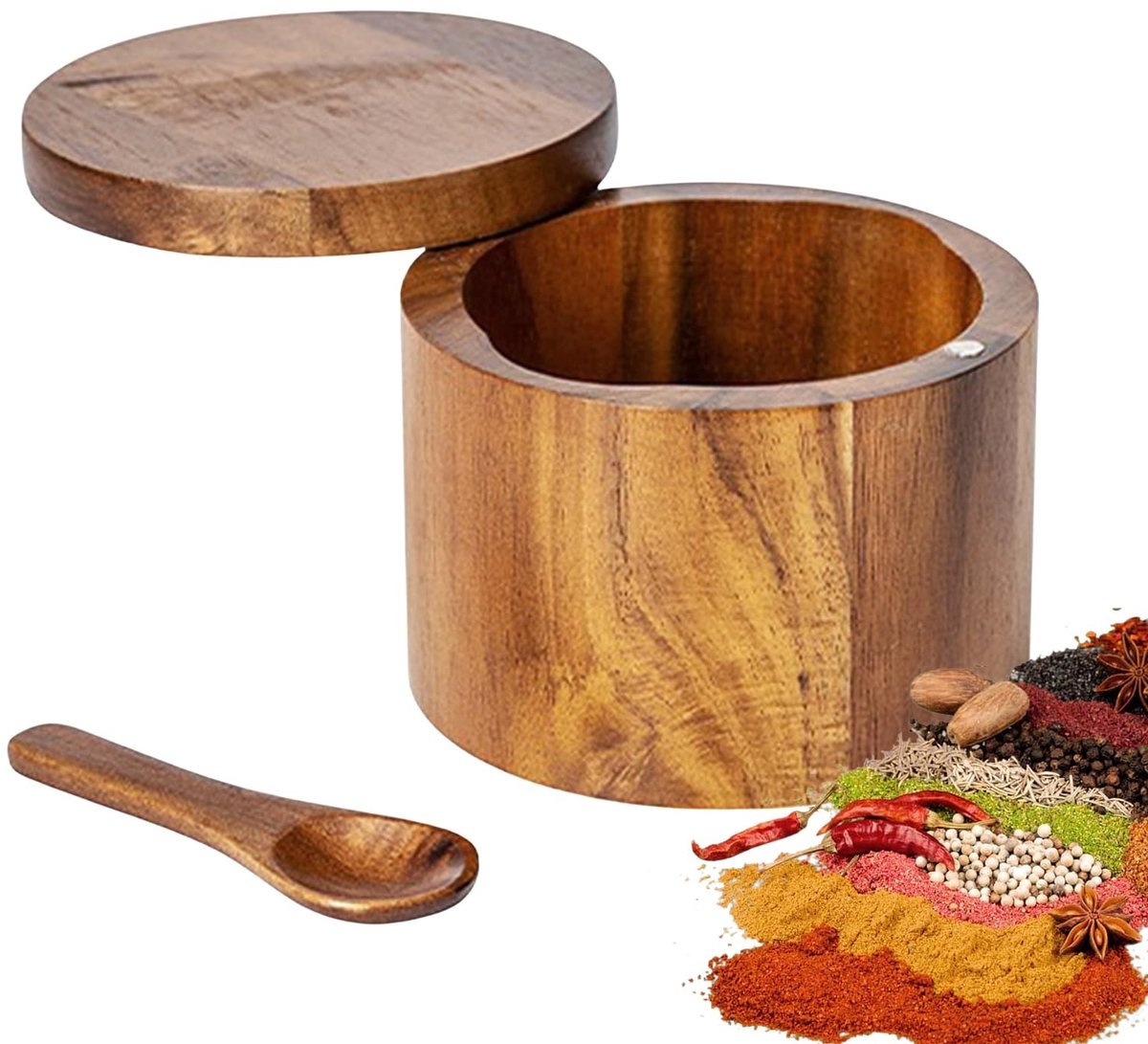 Dailygoods - Houten Zoutkelder met Magnetisch Deksel