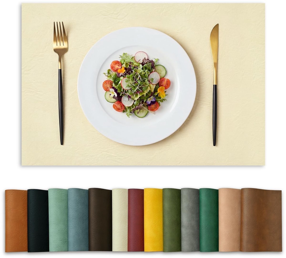 Dailygoods - Set van 6 Hittebestendige Kunstleren Placemat in Beige