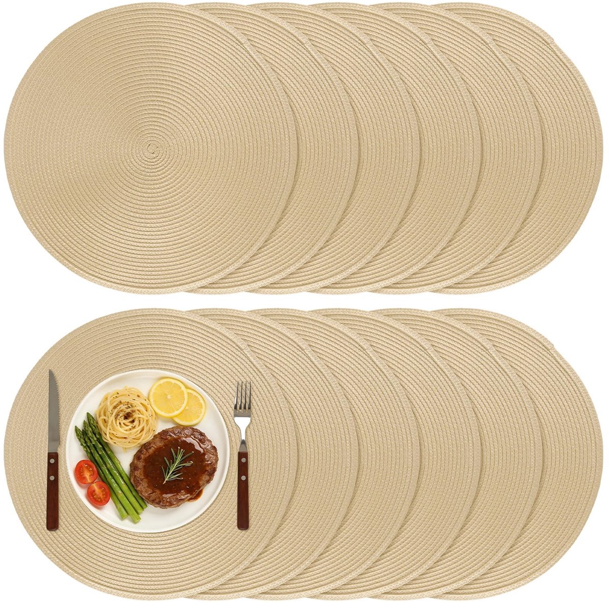 Dailygoods - Innovra - Dailygoods - Set van 12 Beige Ronde Placemat voor Eettafel