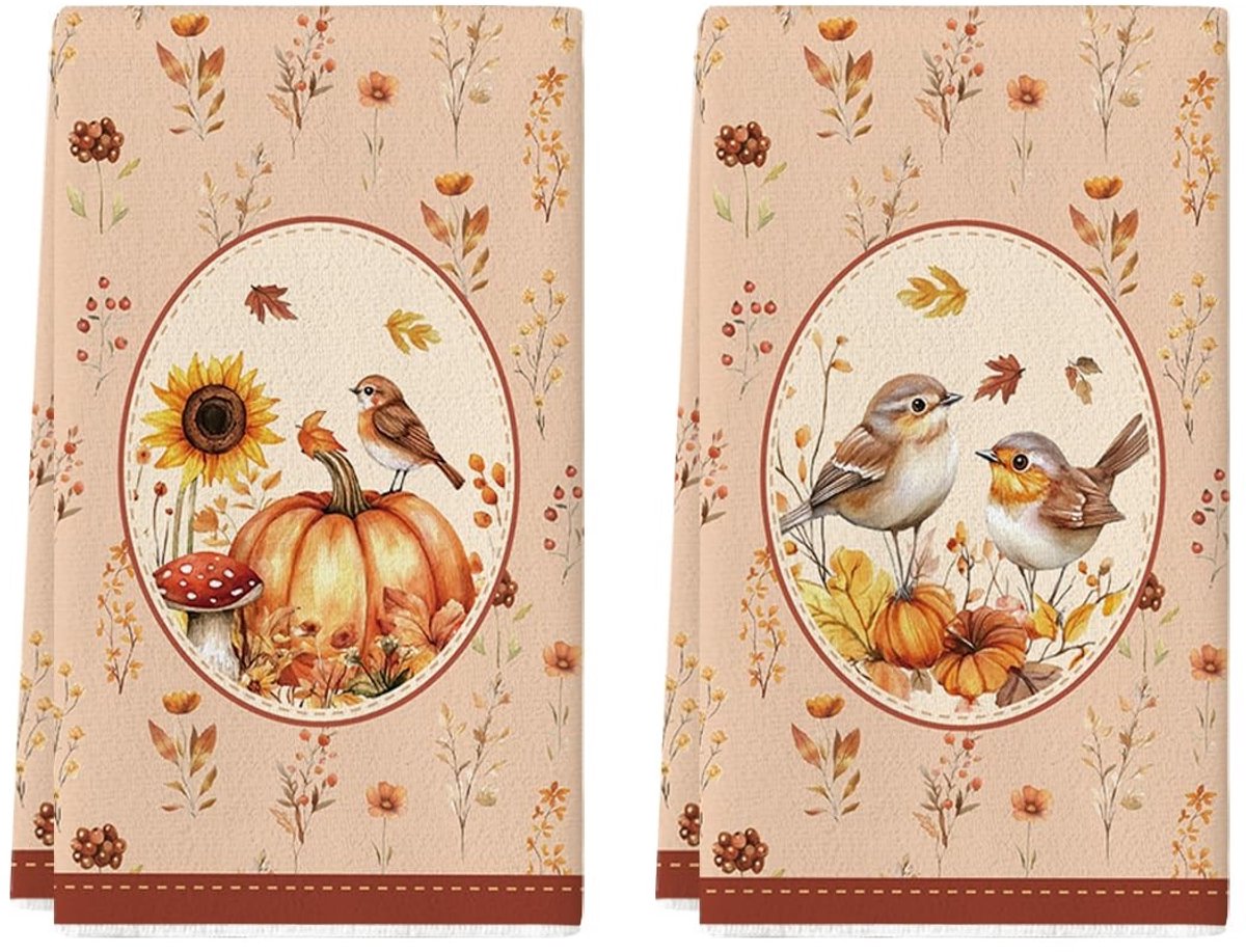 Dailygoods - Set van 2 Herfst Keukendoeken met Pompoenen en Bladeren