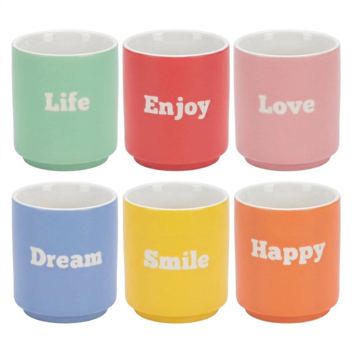 Dailygoods - Set van 6 Compacte Porseleinen Mokken voor Koffie en Thee