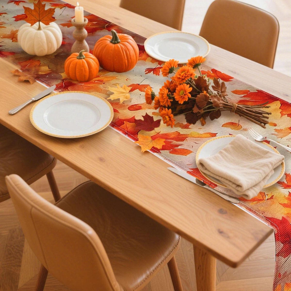 Dailygoods - Herfst Esdoorn Tafelloper van Vlas 33x183cm