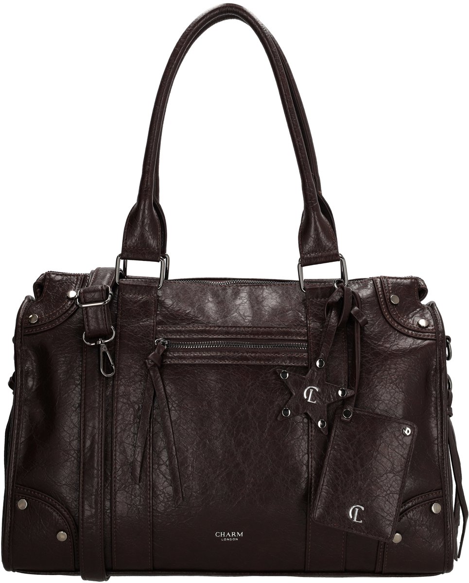 Charm London Berlin Laptoptas - 15.6 Inch - Shopper - Laptopvak - Schouderband - Werk - Dames - School - Schooltas - Werktas - A4 - Donkerbruin