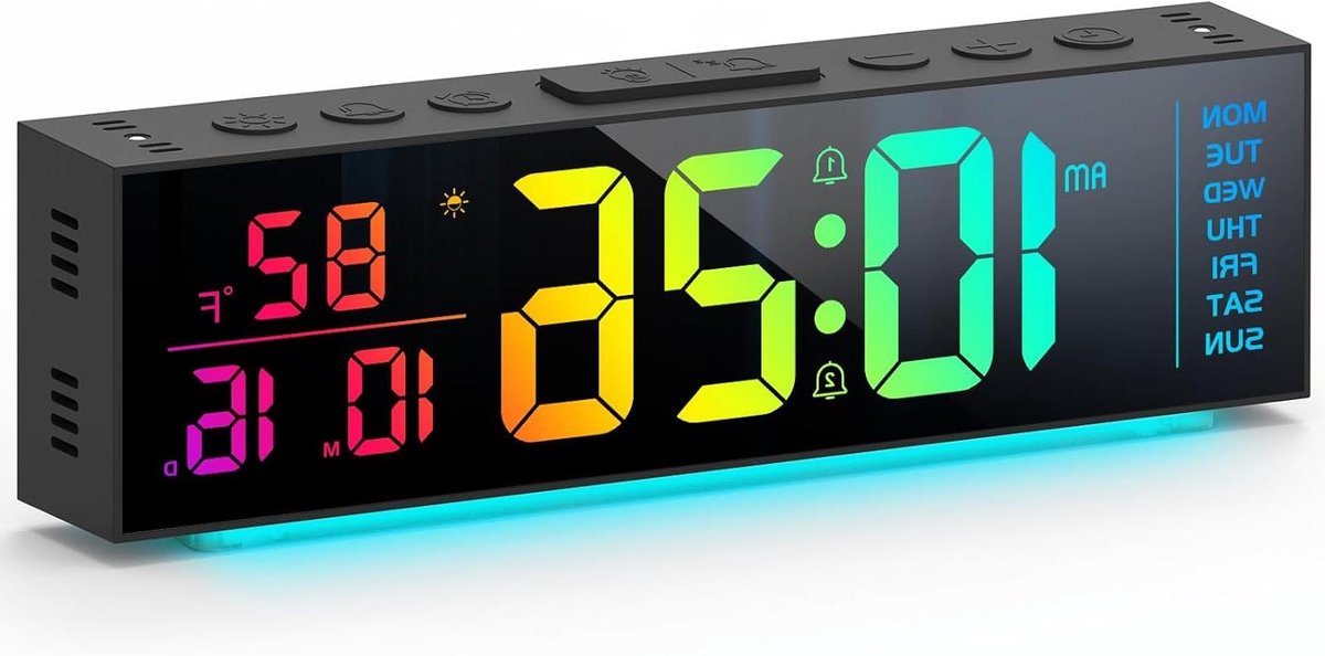 Digitale Klok - Wekker Bureau - Tijd Weergeven - Groot Display - 13 Kleuren - Zwart