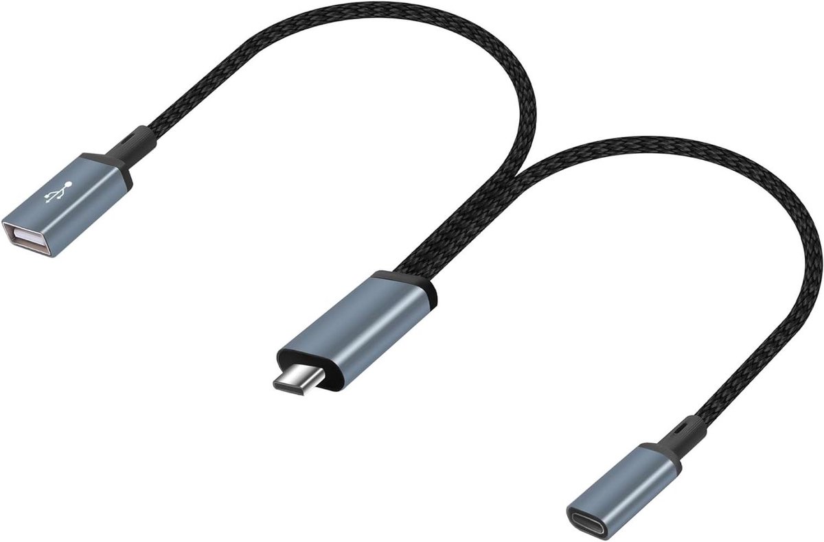 USB-C Kabel - Adapter Hub - Apparaten Koppelen - Met USB-A Poort - 20 cm - Zwart