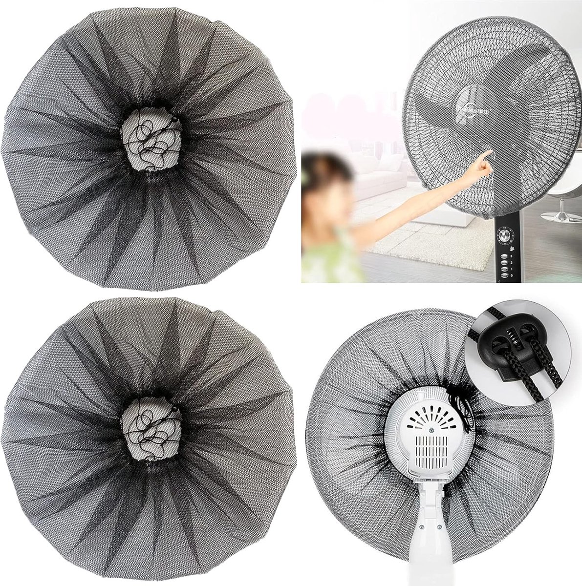 Cyslmuk 2 Stuks - 16 In Nylon Ventilatorhoes - Elastisch Veiligheidsnet - Wasbaar Stofwerende Beschermhoes - Voorkomt vingerletsel bij kinderen - Universeel geschikt voor diverse huishoudventilatoren - Zwarte zomer veiligheidsaccessoire voor thuis | Cyslmuk® 2 Stuks Ventilatorhoes