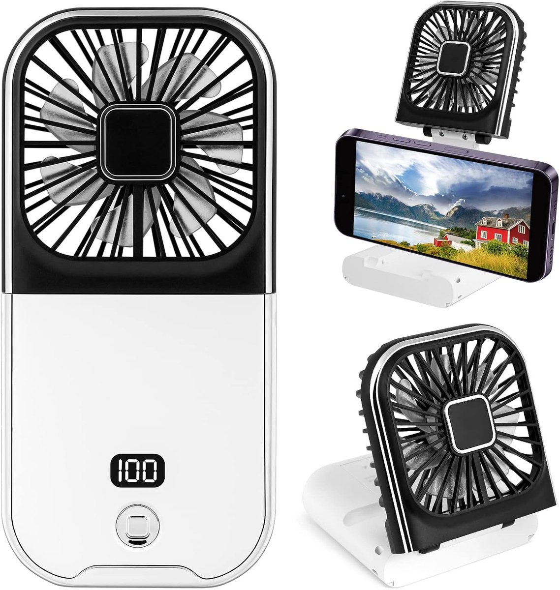 Opvouwbare handventilator, mini draagbare persoonlijke ventilator, USB oplaadbare powerbank ventilator, nekbandventilator, batterijgevoede 180° opvouwbare bureauventilator