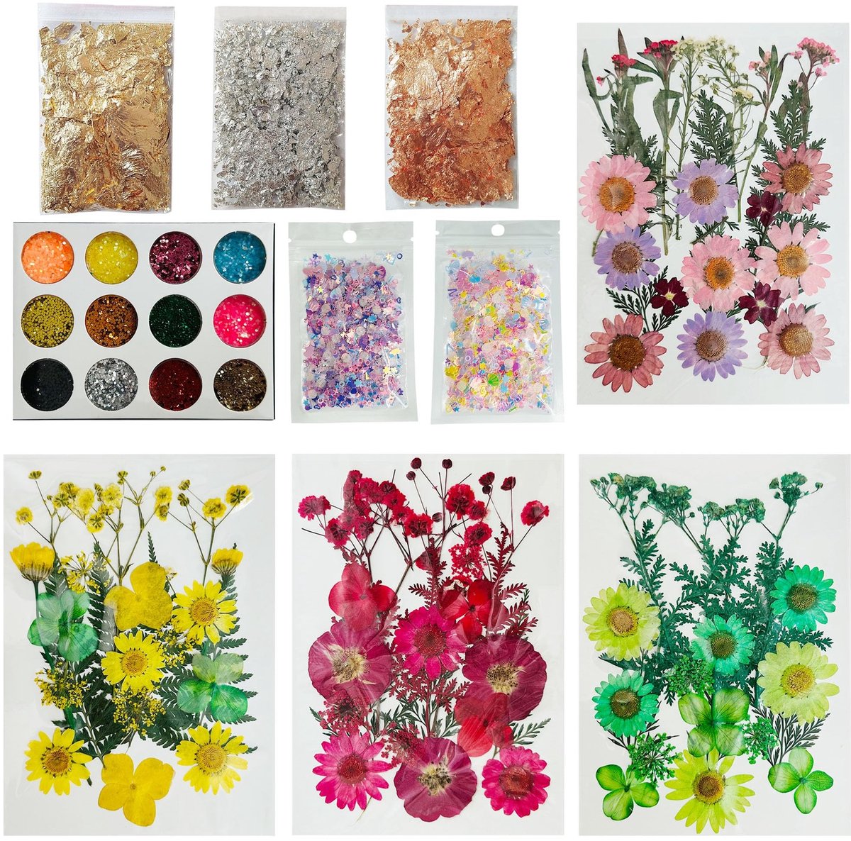 Dailygoods - Dailygoody - Gedroogde geperste bloemen - Natuurlijke decoratie voor DIY - Beige en bruin - Kunstbloemen voor ambachten - Geschikt voor knutselproject