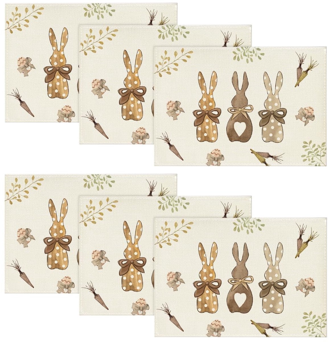 Dailygoods - Dailygoody - Polka Dot placemats - Set van 6 - Antislip en zacht - 30 x 45 cm - Keuken decoratie - Perfect voor Pasen - Beige/Bruin