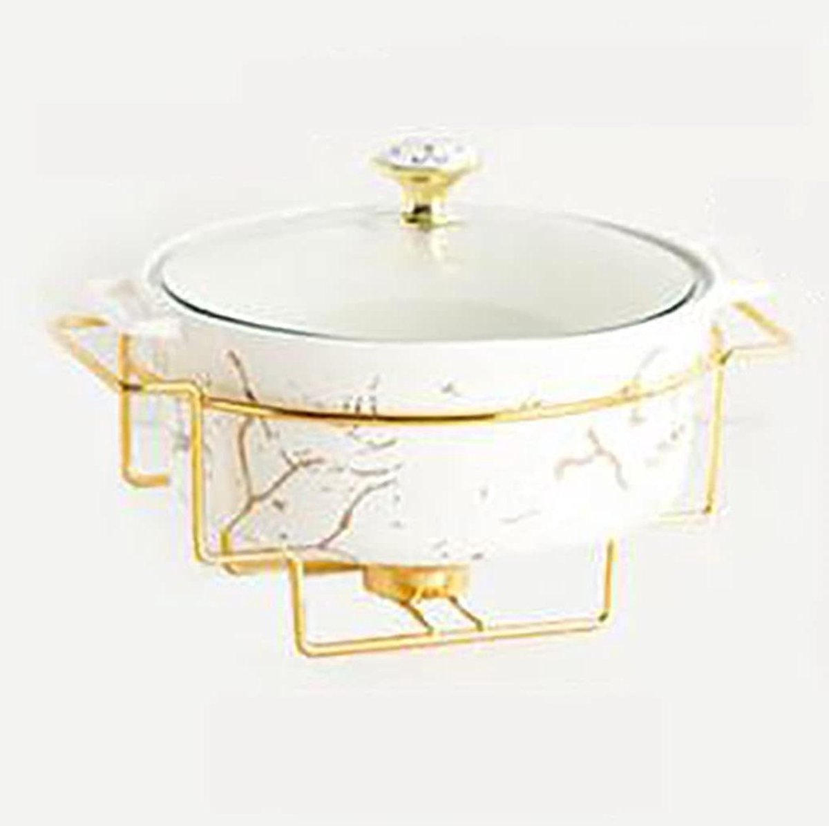 Warmhoudplaat Buffet Chafing Dish Set Feestelijk Dineren Keramisch Marmerlook 2 Liter Inhoud Wit