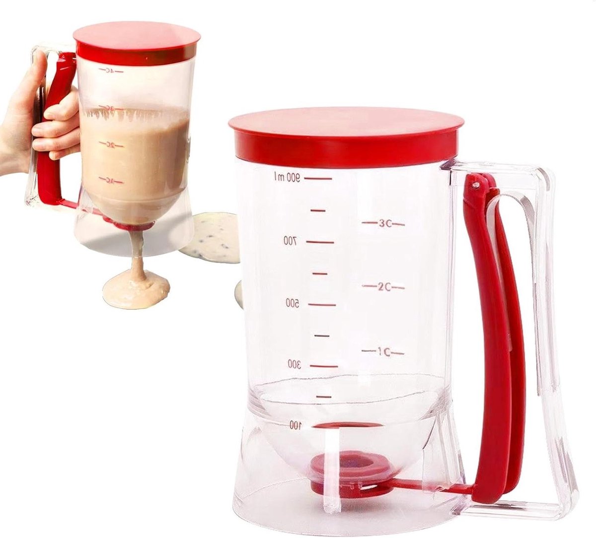 Beslag Dispenser - Beslag Schenker - Bakken Maken - Lekvrij Ontwerp - 900ml Capaciteit - Rood