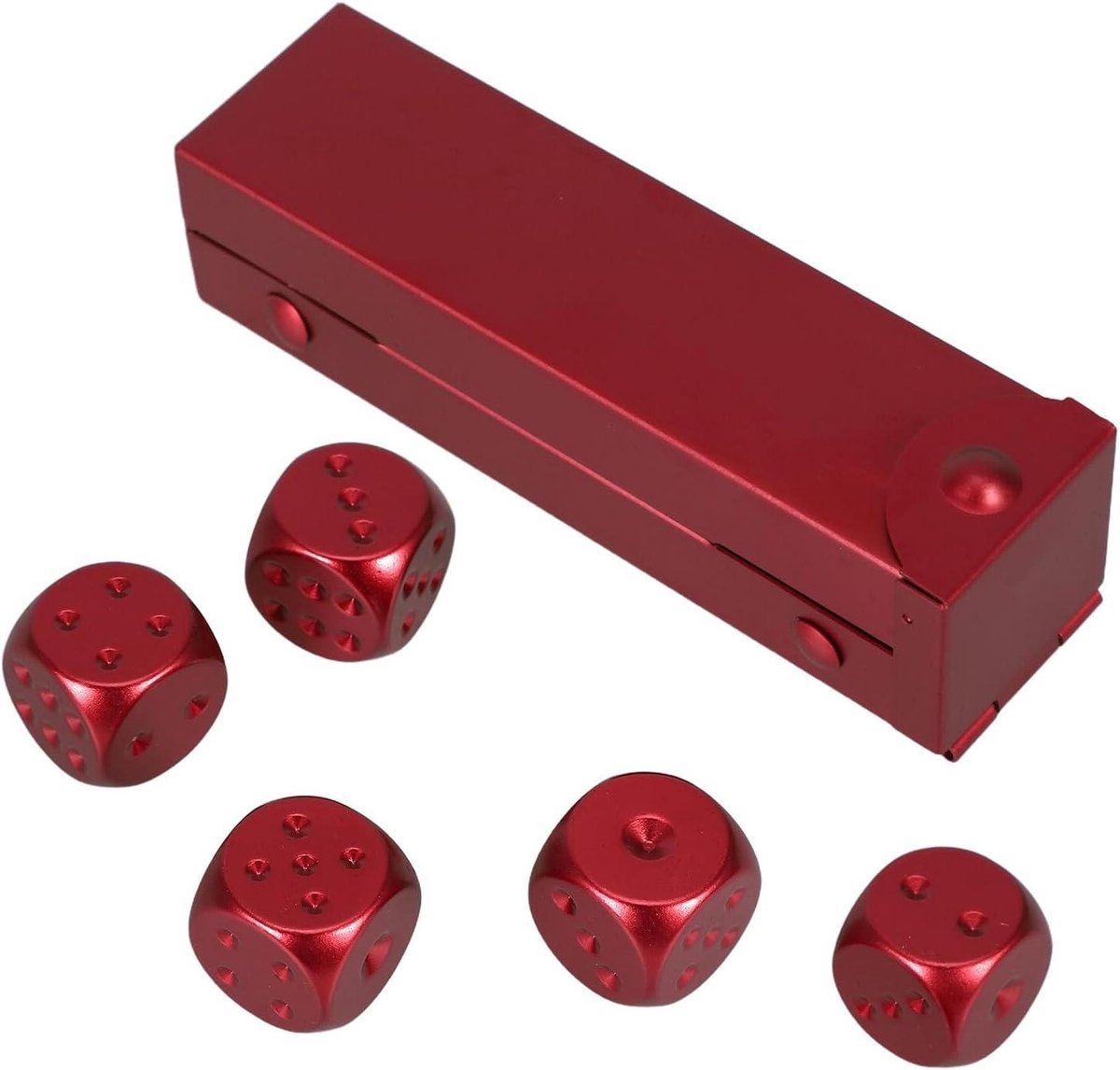 Metalen Dobbelstenen Set - Reis Dobbelstenen - Feest Spelletjes - Met Opbergkoffer - 8.80X2.30X2.20CM - Rood