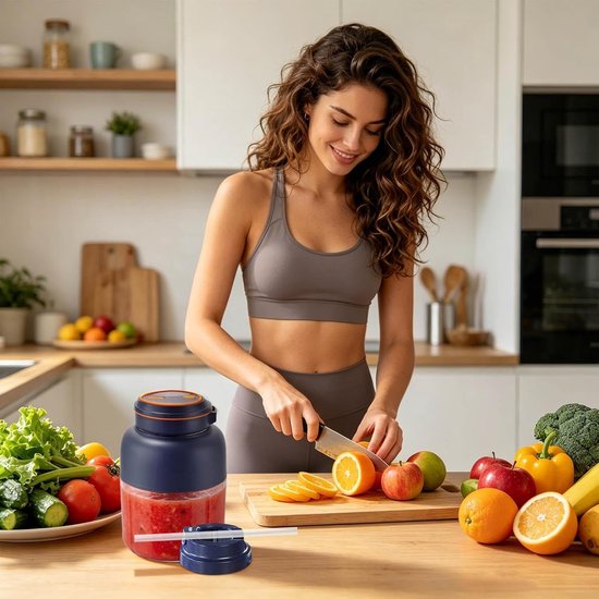 Draagbare Juicer Beker - Elektrische Blender - Snelle Drankjes Maken - Extra Grote Capaciteit - 1300ml - Blauw — afbeelding 3