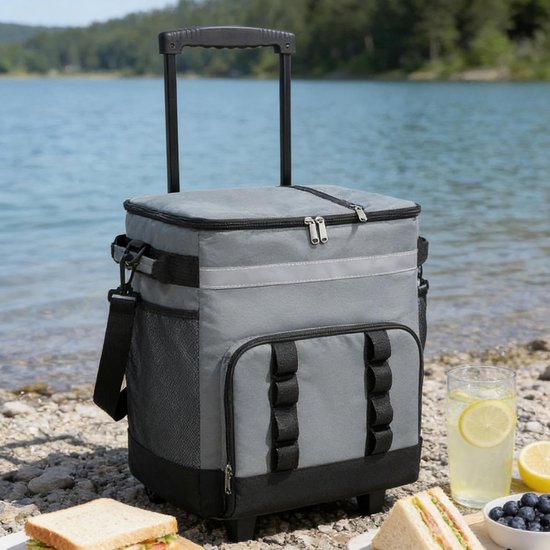 Draagbare ijsbox - Koeltas op wielen - Outdoor reizen - Lekvrij ontwerp - 35 liter - Donkergrijs — afbeelding 3