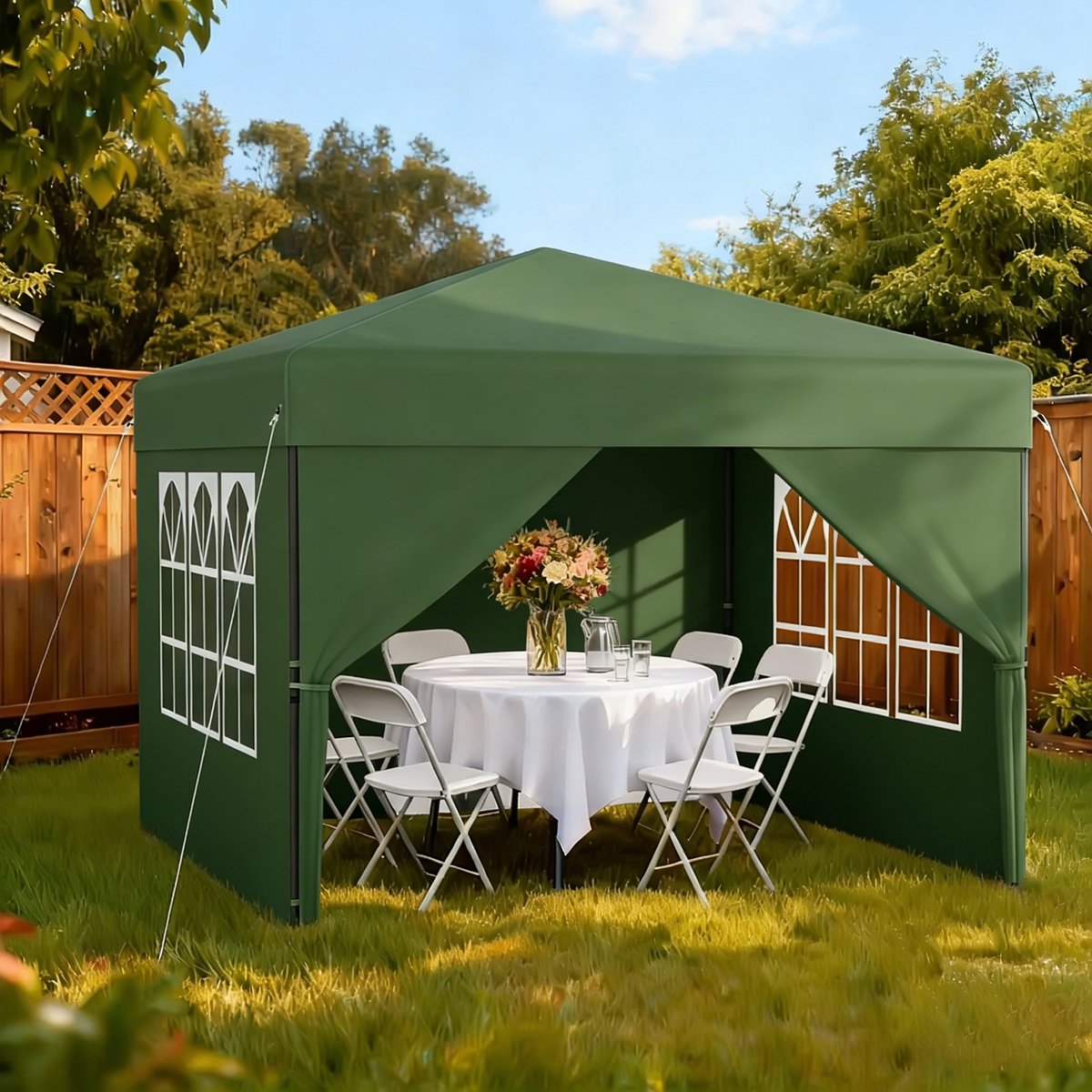 Froadp 2,5 x 2,5 m One-Touch Opvouwbare Partytent Inclusief 7 Zijpanelen Tent Tuinpaviljoen Geschikt voor binnenplaatsen & tuinen Voor buitengebruik Groente