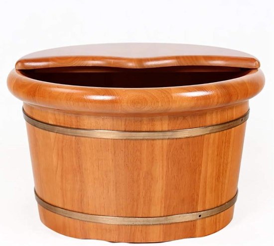 Houten Voetenbad - Voetbadkuip Sauna - Voeten Ontspannen - Handgemaakt Eikenhout - 26cm Hoog - Houtkleur