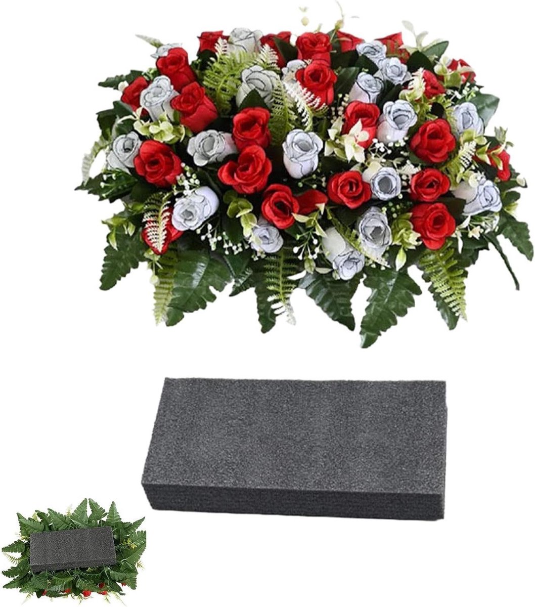 Grafbloemen Kunst - Nep Rozen - Graf Decoratie - Waterproof UV Bestendig - 18x24x18 cm - R