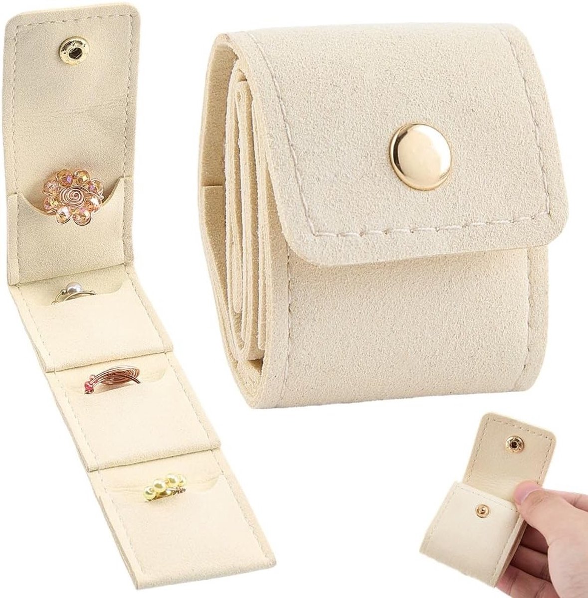 Vouwbare Lipstick Organizer en Sieradenopbergzak voor Reizen - Compacte Tas voor Ringen, Oorbellen en Kettingen met Drukknoop Sluiting