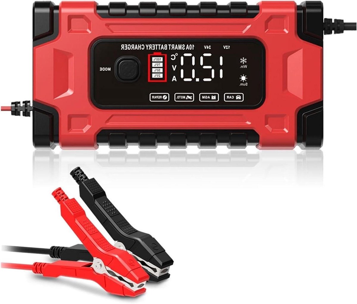 Acculader - Smart Charger - Voertuigen Onderhouden - Microprocessor Gestuurd - 12V 10A 24V 5A - Rood