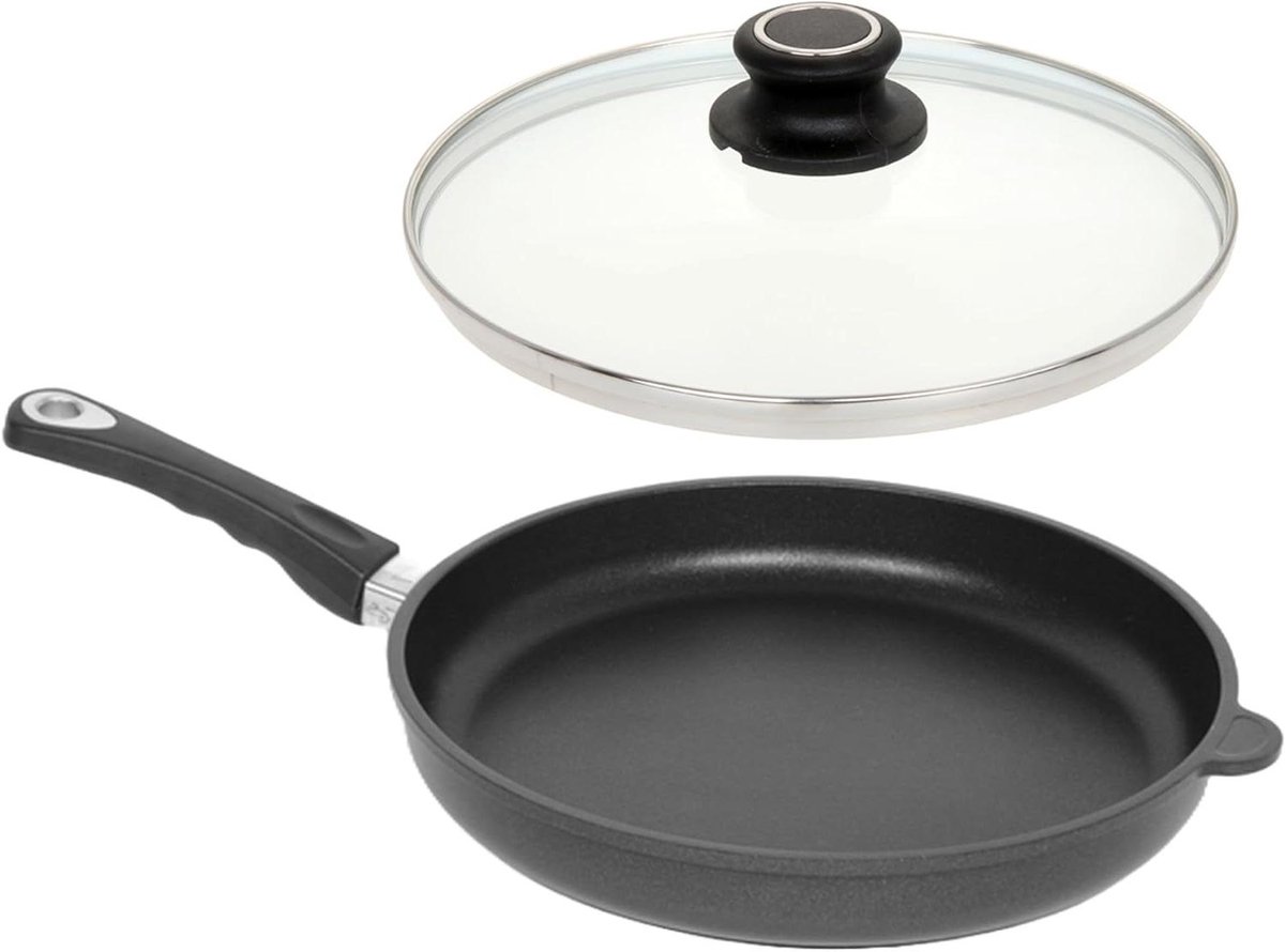 Platte Pan - Koekenpan - Koken en Bakken - Lotus Titanium Afwerking - 32 cm Diameter - Zwart