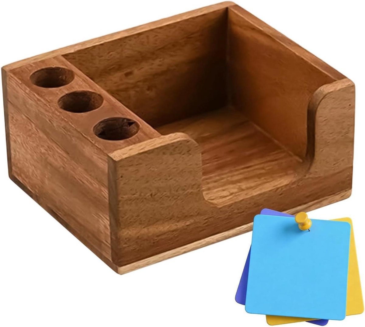 Bureau Herinneringsorganizer - Notitieblok Houder - Netjes Werkplek - Natuurlijke Houtlook - 7.7 x 10.9 x 7.7 cm - Natuurlijk