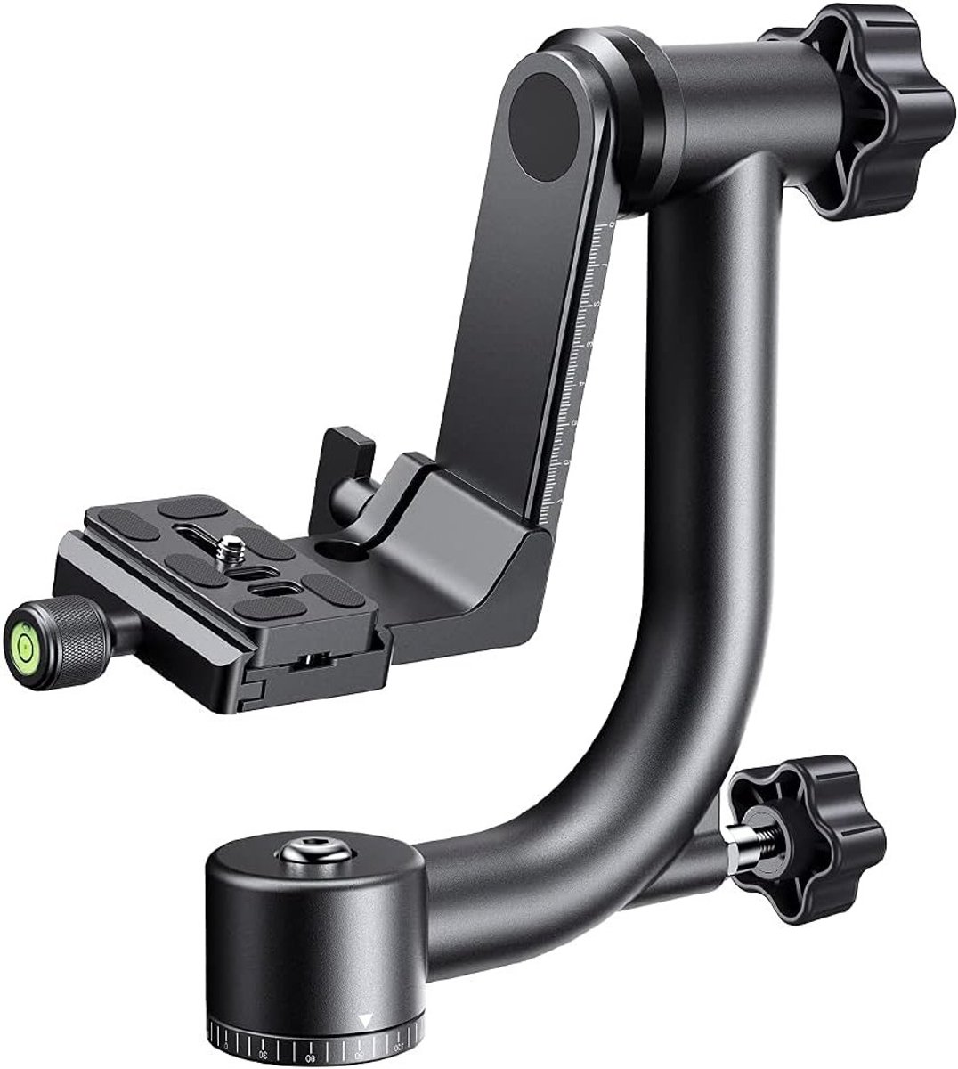 Panoramische Statiefkop 360° van Aluminium met 1/4 Inch Bevestiging, Waterpas en Lifting Range tot 70 mm voor DSLR en Digitale Spiegelreflexcamera's, Maximaal 20 kg Belastbaar