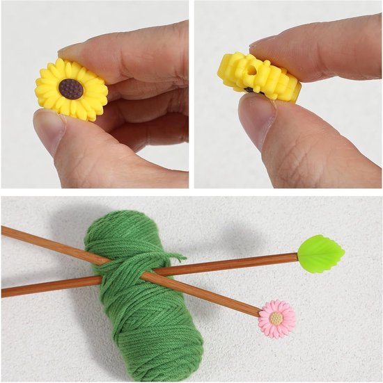 16 Stuks Silicone Stopper voor Breinaalden - Kleurrijke Stoppen voor Breien, Haken en Quilten in Blad- en Bloemvorm van Merkloos — afbeelding 4