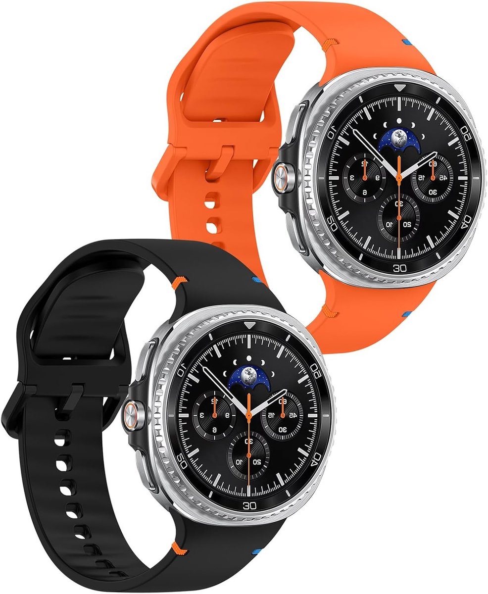 Sportieve Silikonenhalsband voor Galaxy Watch 8 en 8 Classic - Maat L, Zwart en Oranje, Geschikt voor 40mm en 44mm Modellen
