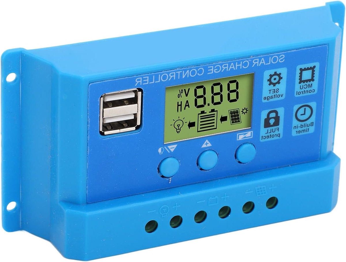 Zonne-laadregelaar - Solar Controller - Batterij Opladen - Dubbele USB-poorten - 10A - Blauw