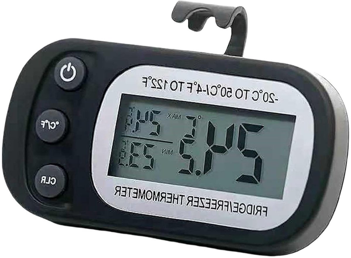 Temperatuurmeter Koelkast - Vriezer meter - Voedsel bewaren - Groot LCD display - 9 x 7 x 3 cm - Zwart