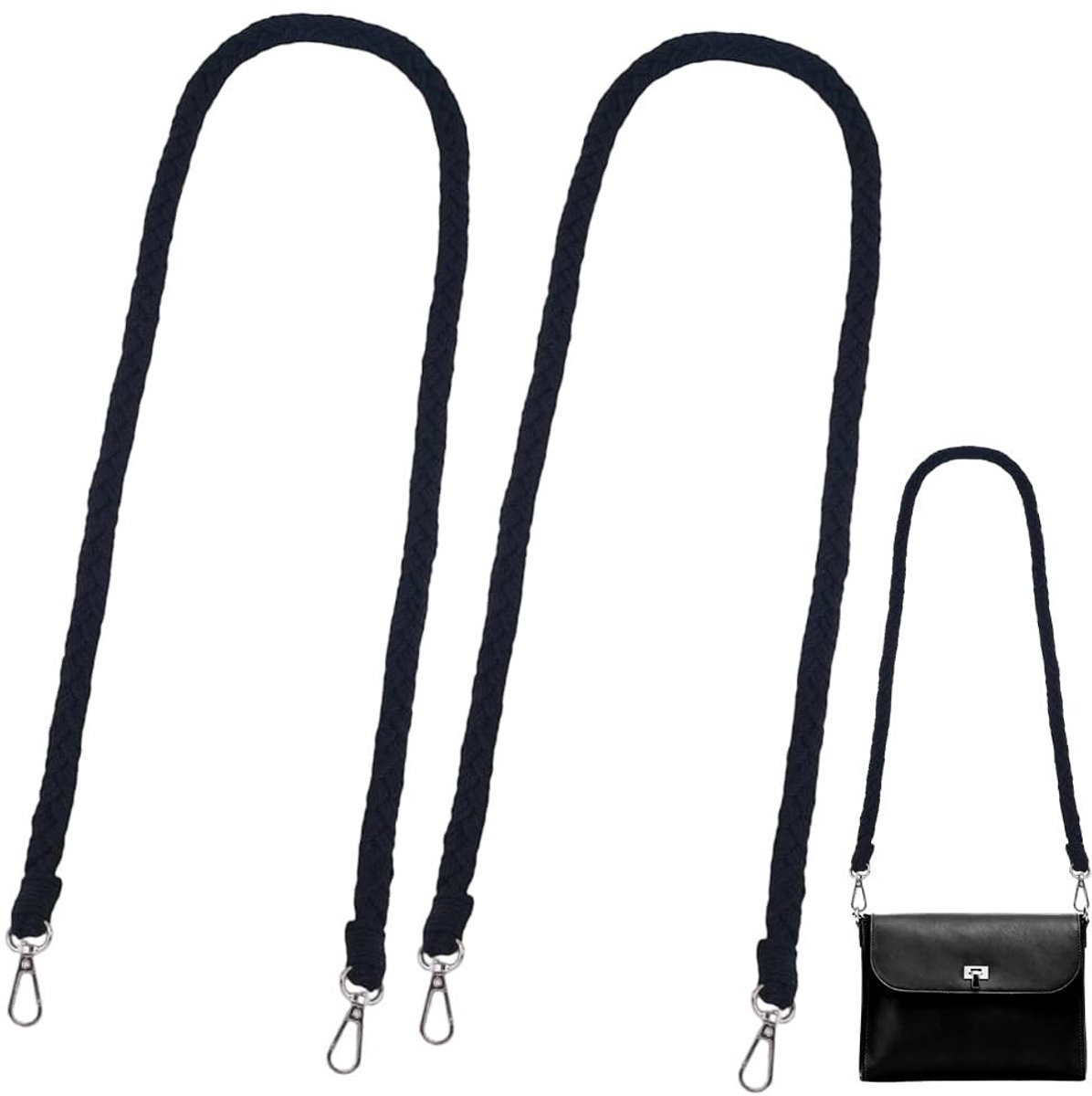 Dailygoods - 2 Stuks Geweven Leren Portemonnee Riem in Zwart