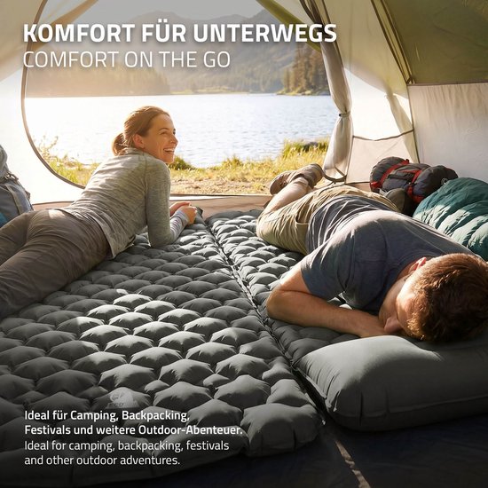 Campingmat, opblaasbare campingmat, grijs, outdoor luchtmatras met geïntegreerd kussen, ultralicht, compact & opvouwbaar — afbeelding 5