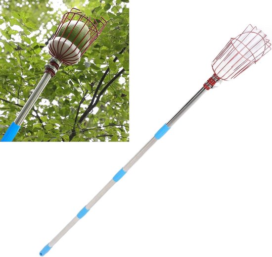 Fruitplukker met mand - Fruitvanger lange steel - Fruit uit boom halen - Telescopische paal - Uitschuifbaar - Zilverkleurig — afbeelding 3