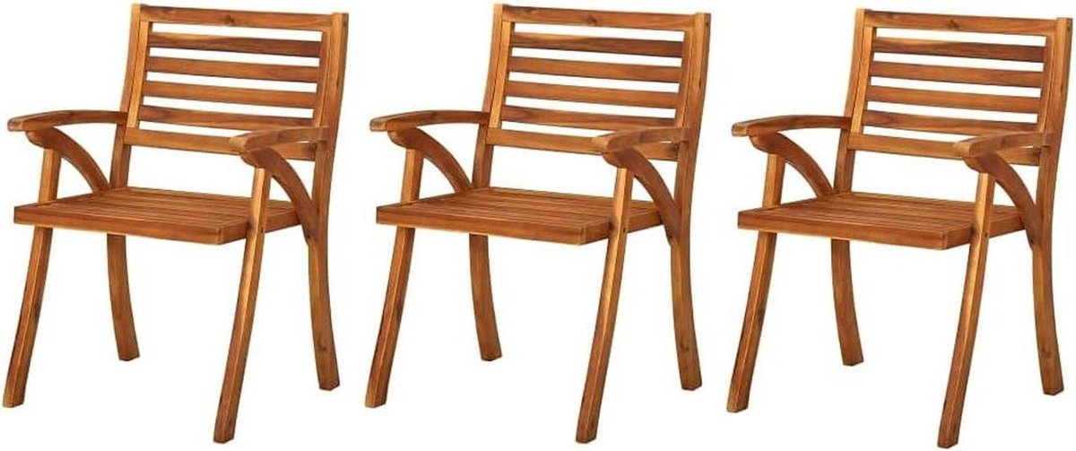 Tuinstoelen Set - Houten Stoelen - Buiten Zitten - Massief Acaciahout - 3 Stuks - Bruin