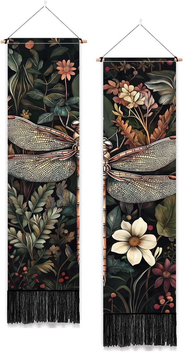 Vlinder Wanddecoratie - Tapestry met Kwastjes - Woonkamer Aankleden - Vintage Esthetiek - 130 x 13 cm - Veelkleurig