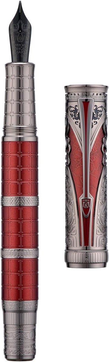 Retro Chinese Vulpen met Medium Nib en Converter, Qin Dynasty Totem, Rood, Perfect voor Glad Schrijven en Cadeaus