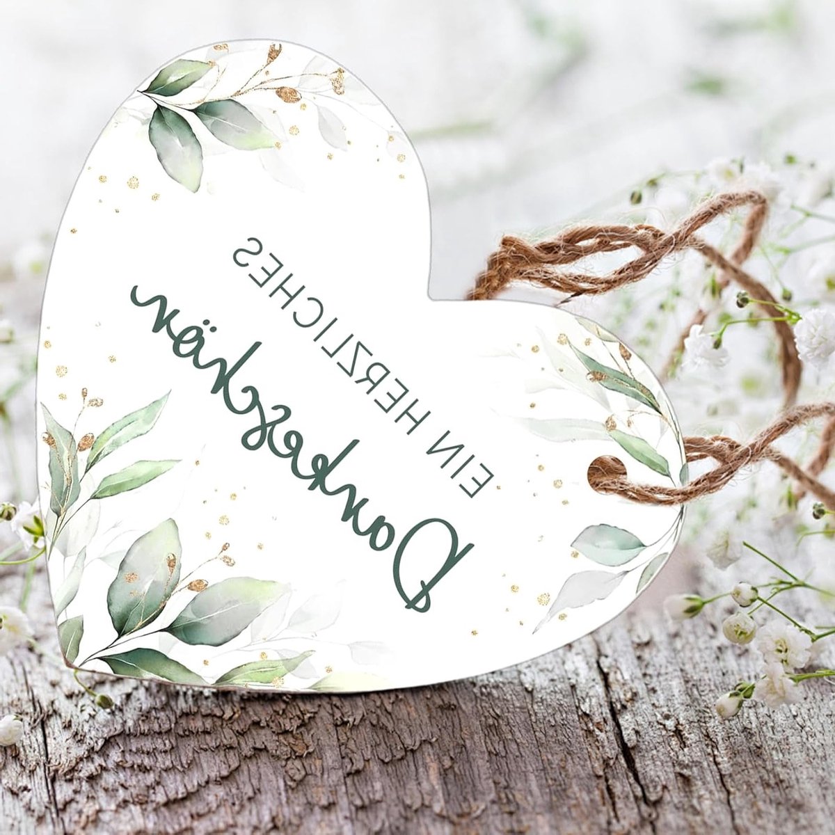 Bedanklabels in Hartvorm, 50 Stuks, Papieren Labels van 5 cm met Jute Touw, Eucalyptus Hangers voor Trouwen, Verjaardagen en Gastcadeaus